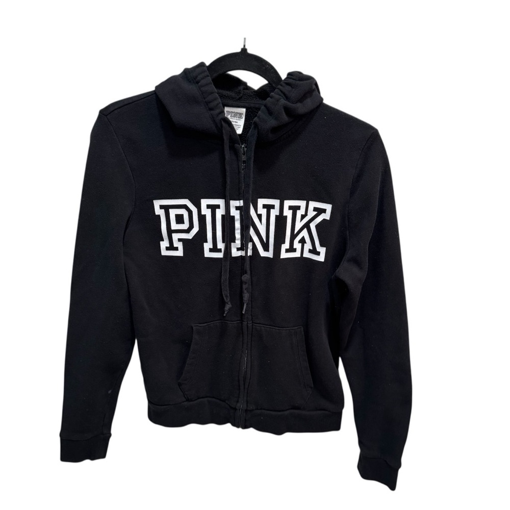Victoria's Secret PINK Perfect Hoodie Womens Medium Black Fleece Lined Full Zip